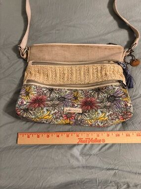 Sakroots Floral Crossbody Bag Boho Multi Pocket Canvas Small Purse